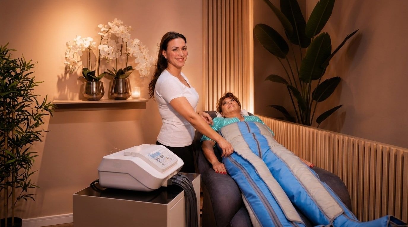 Body Drain Lymphmassage mit Kompressionssystem im Members Club – Sonnenstudio & Solarium in Hamburg Body Drain Lymphmassage mit Kompressionssystem im Members Club – Sonnenstudio & Solarium in Hamburg